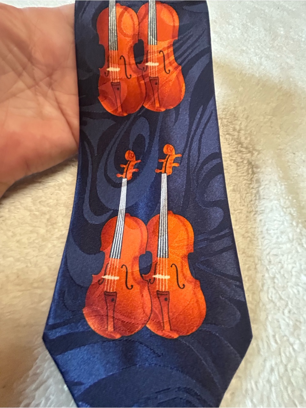🎁3 for $30 - Gorgeous Tie with Orange Violin Motif